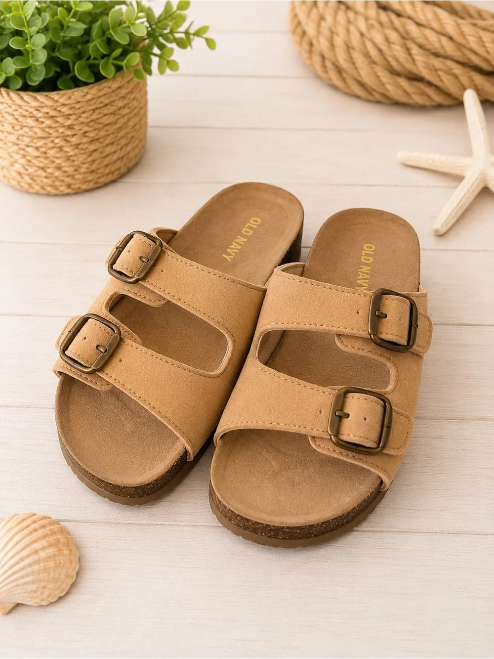 Old Navy Kids Tan Double-Buckle Slide Sandals
